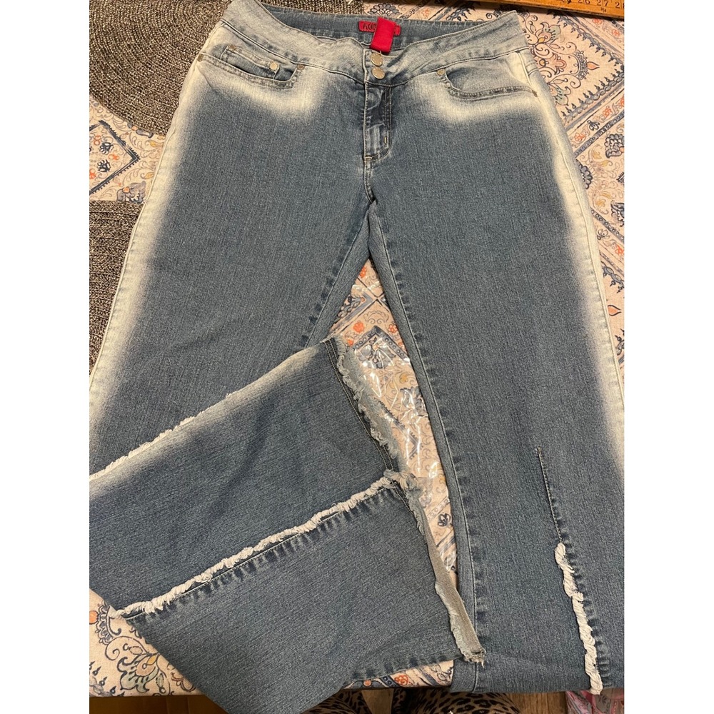 Acid Blue Womens Y2K Low Rise Flare Jeans Frayed Seam Raw Hem Medium Wash 30x31